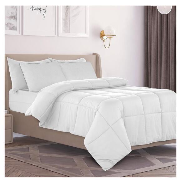 Lux Decor Queen White Bed Comforter Down Alternative Box Stitched All Season - Picture 3 of 4